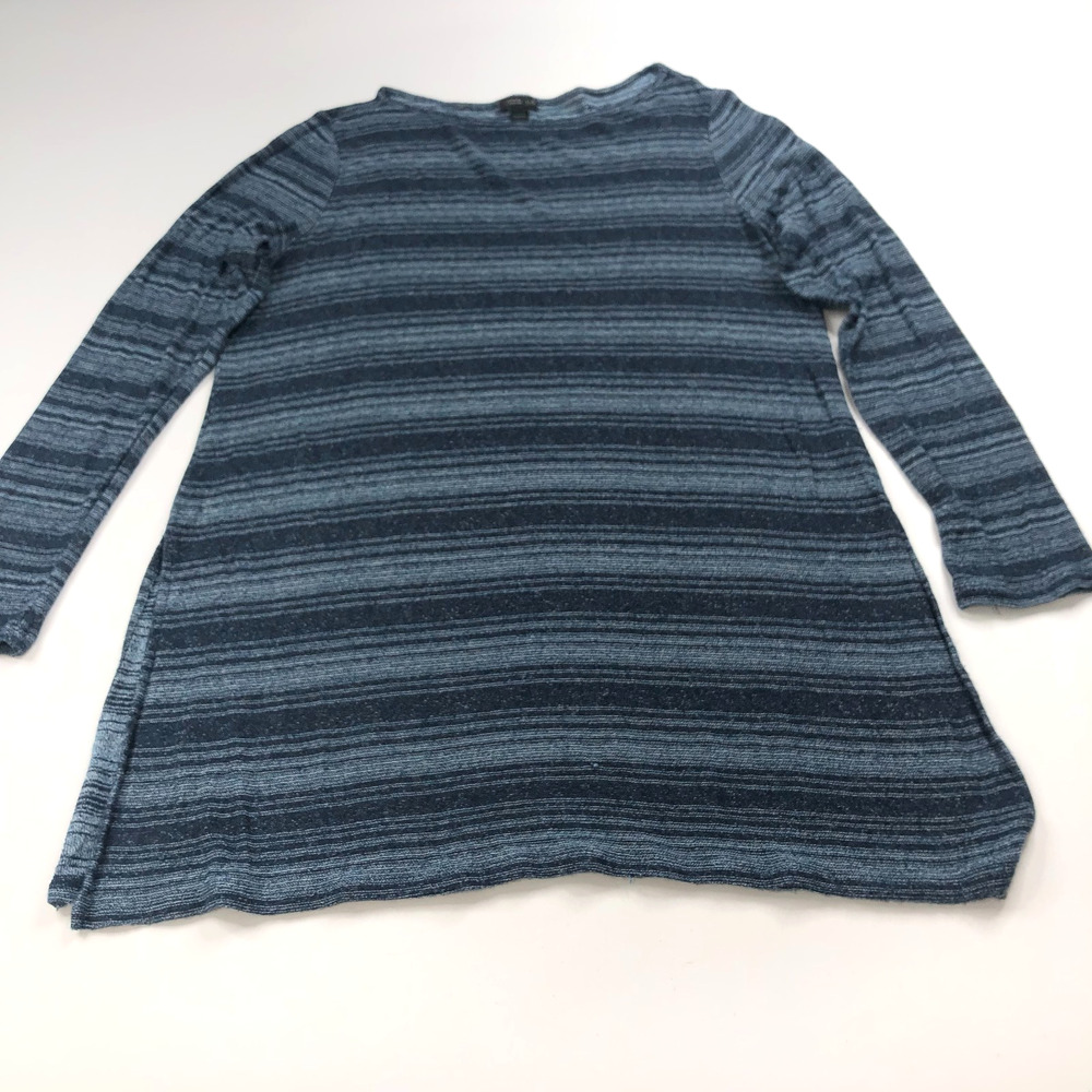 J. Jill Wearever Collection LG Boat Neck Striped Rayon Tunic Knit Sweater Blue